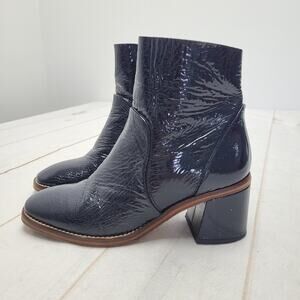 Miista mid calf navy blue patent leather heeled mid calf boots